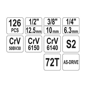 Yato 126 Pcs 1/2, 3/8, 1/4 Inch Sq. Drive Tool Set, YT-38875