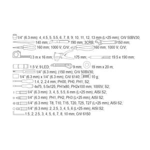 Yato 68 Pcs 1/4 Inch Sq. Drive Electrician Tool Set, YT-39009