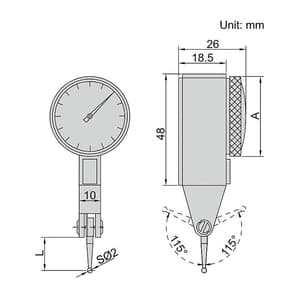 Insize 0.2 x 0.002 mm Horizontal Type Dial Test Indicator, 2380-02