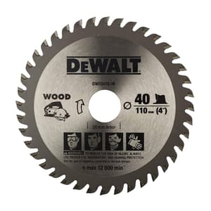 Dewalt 4 inch / 110 mm TCT Circular Saw Blade For Cutting MDF Plywood & Laminated Wood (40 Teeth), DW03410-IN