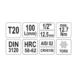 Yato T45 mm, 1/2 Square Drive Torx Bit Sockets, YT-04325