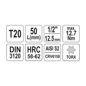 Yato T60 mm, 1/2 Square Drive Torx Bit Sockets, YT-04318