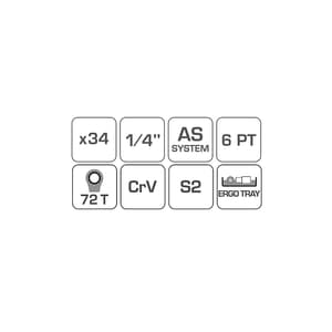 Hogert 34 Pcs 1/4 Inch Sq. Drive Socket Set, HT1R464