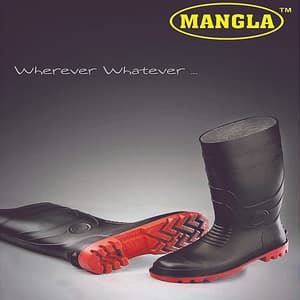 Mangla Gold-Year Double Injection Moulded PVC Gumboots With Steel Toe (14 Inch Height)