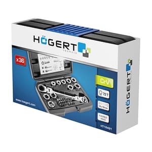 Hogert 36 Pcs Joint & Sockets Set With Ratchet Ring Spanner, HT1R491