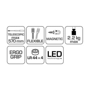 Hogert 170 - 570 mm Magnetic Holder With LED Torch, HT4R507