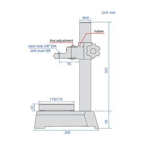 Insize 250 mm Dial Indicator Stand, 6861-250