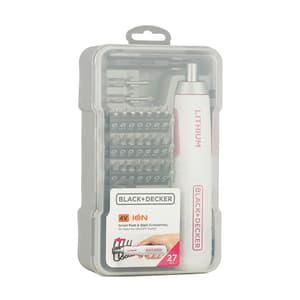 Black+Decker 4V / 6.35mm Li-ion Cordless Screwdriver With E-Clutch & Intelligent Torque System (Pack of 27 Pcs) Accessories, BD40K27P-IN