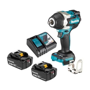 Makita 18V LXT BL 1/2" (12.7 mm) Cordless Impact Wrench with Charger & 2 Pcs 5.0Ah Batteries, DTW700TJX1