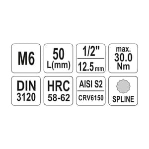 Yato M14 mm, 1/2 Square Drive Spline Bit Sockets, YT-04345