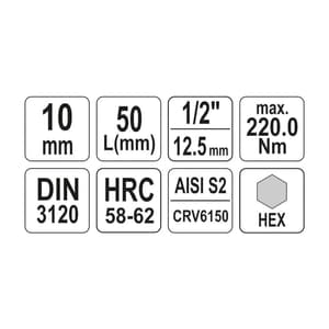 Yato 5 mm, 1/2 Inch Sq. Drive Hex Bit Sockets, YT-04381