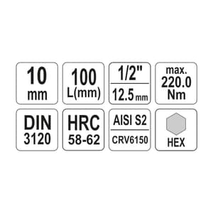 Yato 4 mm, 1/2 Inch Sq. Drive Hex Bit Sockets, YT-04390
