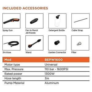 Black+Decker 1300W 110 Bar, 1600 PSI Pressure Washer For Car Wash & Home Use, BEPW1600-IN