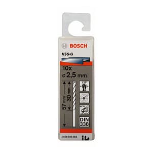 Bosch 2.50 x 57 mm HSS Metal Drill Bits (Pack of 10 Pcs), 2 608 595 053