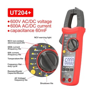 UNI-T 6000 Count / 600A AC/DC TRMS Digital Clamp Meter, UT204+