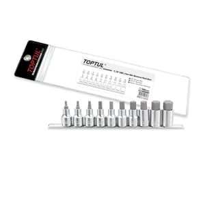 Toptul 10 Pcs 1/2 Inch Sq. Drive Hex Bit Socket Rail Set, GAAG1005