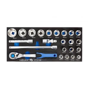 Hogert 23 Pcs 1/2 Inch Sq. Drive Sockets Set With Ratchet Handle, HT7G128