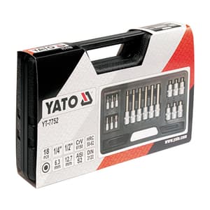 Yato 18 Pcs 1/2,1/4 Inch Sq. Drive Socket Bit Set, YT-7752