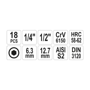 Yato 18 Pcs 1/2,1/4 Inch Sq. Drive Socket Bit Set, YT-7752