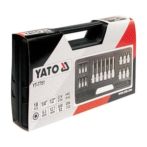 Yato 18 Pcs 1/2 &1/4 Inch Sq. Drive Torx Socket Bit Set, YT-7751