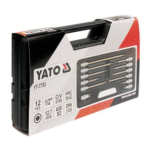 Yato 12 Pcs 1/2 (12.7 mm) Inch Sq. Drive Hex Spline Socket Bit Set, YT-7753