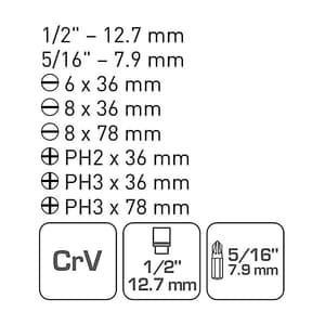 Hogert 6 Pcs Interchangeable Bits with Impact Screwdriver, HT1S077
