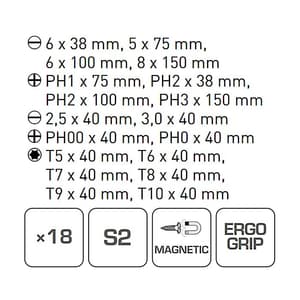 Hogert 18 Pcs Screwdriver Set, HT1S098