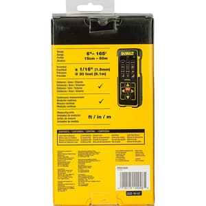 Dewalt 50M 165 Ft. Laser Distance Measurer For Distance Area & Volume Measurement with Colour Screen, DW0165N