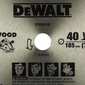 Dewalt  7-1/4 inch / 185 mm TCT Circular Saw Blade For cutting MDF Plywood & Laminated Wood (40 Teeth), DT4062-B1
