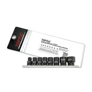 Toptul 8 Pcs 3/8 Inch Sq. Drive 6 Pt Flank Impact Socket Rail Set, GDAG0801