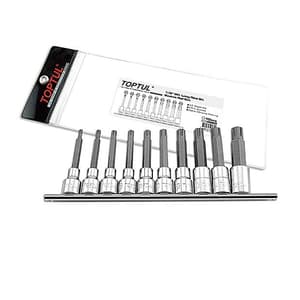 Toptul 10 PCS 1/2 Inch Sq. Drive Long Ribe Bit Socket Rail Set, GAAG1003