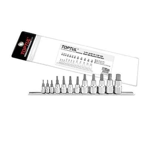 Toptul 12 PCS 1/4, 3/8 & 1/2 Inch Sq. Drive Star Bit Socket Rail Set, GAAG1201