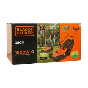 Black+Decker 1600W / 14 Inch Winged Blade 45L Grassbox Capacity Lawn Mower With Bike Handle, BEMW471BH-B1