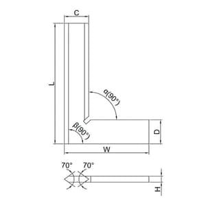 Insize 150 mm 90° Beveled Edge Square, 4790-1500