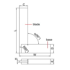 Insize 250 mm / 10 Inch Carbon Steel Machinist Square With Wide Base (Economic Type), 4707-250