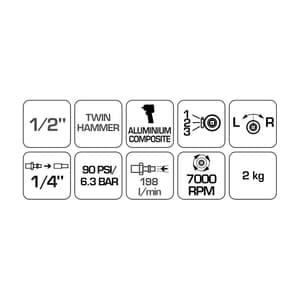 Hogert 1/2 inch Pneumatic Impact Wrench (Max. Torque 610 Nm), HT4R622