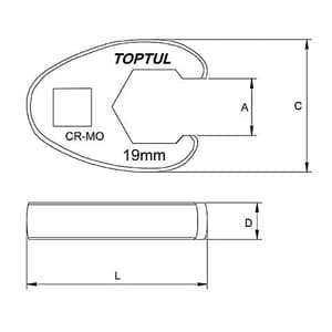 Toptul 14 mm / 3/8 Inch Sq. Drive (6 PT) Flare Nut Crowfoot Wrench, AEAV1214