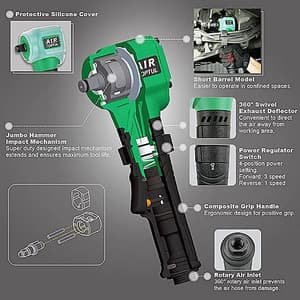 Toptul 1/2 inch Air Angle Impact Wrench (Gearless Type) (Max. Torque 300 Ft-Lb), KAAS1630