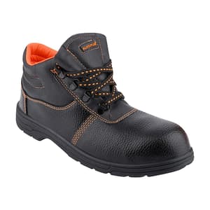 Alko Plus High Ankle Synthetic Leather Safety Shoe with Single Colour PVC Sole - Composite Toe (Black & Orange), APS T7