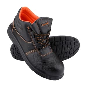 Alko Plus High Ankle Synthetic Leather Safety Shoe with Single Colour PVC Sole - Composite Toe (Black & Orange), APS T7