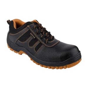 Alko Plus Low Ankle Synthetic Leather Safety Shoe with Double Colour PVC Sole - Composite Toe (Black & Brown), APS T5