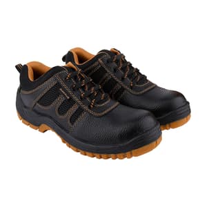 Alko Plus Low Ankle Synthetic Leather Safety Shoe with Double Colour PVC Sole - Composite Toe (Black & Brown), APS T5