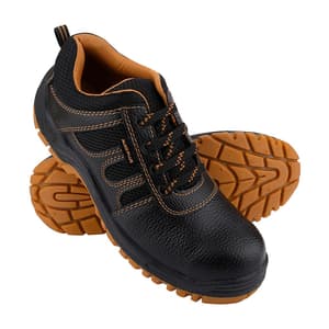 Alko Plus Low Ankle Synthetic Leather Safety Shoe with Double Colour PVC Sole - Composite Toe (Black & Brown), APS T5