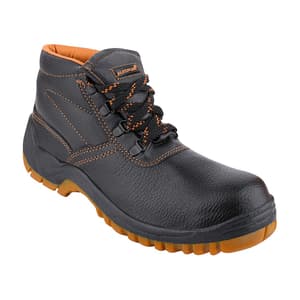 Alko Plus High Ankle Synthetic Leather Safety Shoe with Double Colour PVC Sole - Composite Toe (Black & Brown), APS T9