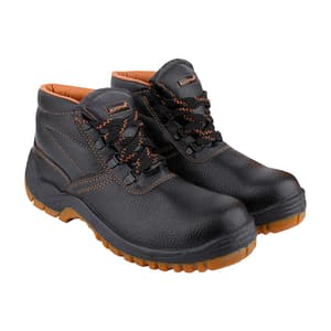 Alko Plus High Ankle Synthetic Leather Safety Shoe with Double Colour PVC Sole - Composite Toe (Black & Brown), APS T9
