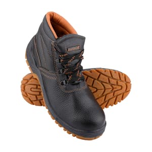 Alko Plus High Ankle Synthetic Leather Safety Shoe with Double Colour PVC Sole - Composite Toe (Black & Brown), APS T9
