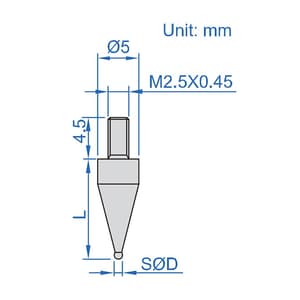 Insize 5 mm (Dia.) / 30 mm (Length) Precision Ball Point, 6282-3133