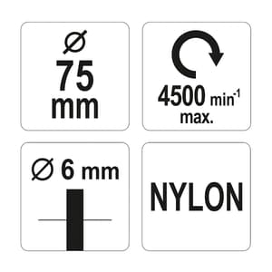 Yato 75 mm  Dia. x 6 mm Shank Nylon Circular Brush For Drill, YT-47791