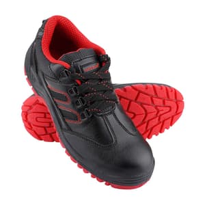 Alko Plus Low Ankle Synthetic Leather Safety Shoe with Double Colour PVC Sole - Composite Toe (Black & Red), APS T11