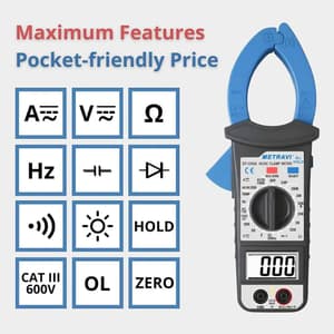 Metravi 3-1/2 Digit / 1000A Digital AC/DC Clamp Meter, DT-1350